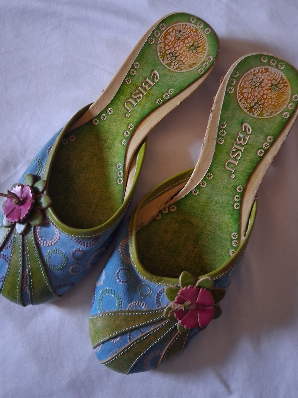 EBISU Blue & Green Floral Embellished Slip-On Flats - Picture 6 of 6